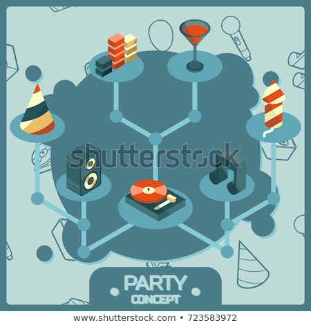 Foto stock: Pyrotechnics Color Isometric Concept Icons