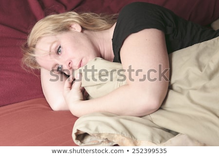 Foto stock: A Woman Inside Is Bedroom Feel Depress