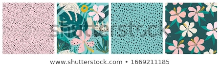 Сток-фото: Seamless Pattern With Exotic Leaves And Hibiscus Flowers