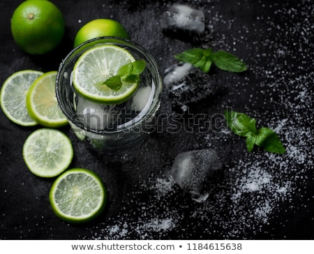 Foto stock: Glass Made Of Ice With Vodka Lemon And Mint