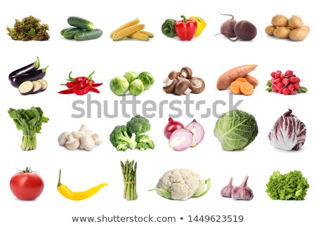 Foto stock: Egetais · Pimenta · Berinjela · Cogumelos · Isolado · Fundo · Branco