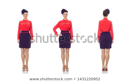 Foto stock: Pretty Young Girl In Bordo Skirt Isolated On White