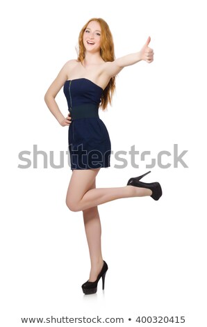 ストックフォト: Red Hair Girl In Black Strapless Dress Isolated On White