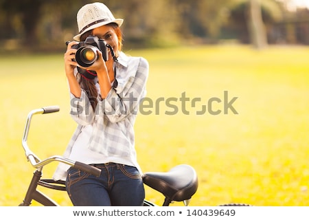 Zdjęcia stock: Woman Photographer Taking Pictures Of Happy Beautiful Girl In Summer