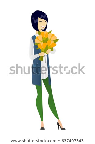 Stok fotoğraf: Asian Business Woman Holding A Bouquet Of Flowers