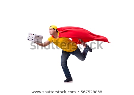 Сток-фото: Super Hero Pizza Delivery Guy Isolated On White