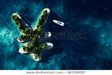 Foto stock: Tropical Island In The Form Of The Yen Symbol