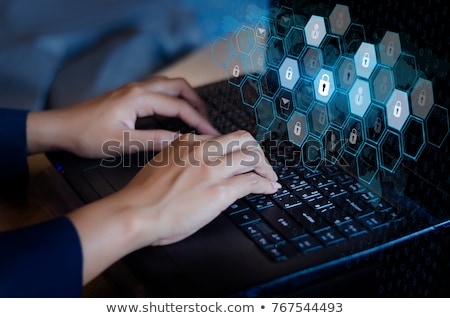 Stok fotoğraf: Pressing Blue Button Data Privacy On Black Keyboard