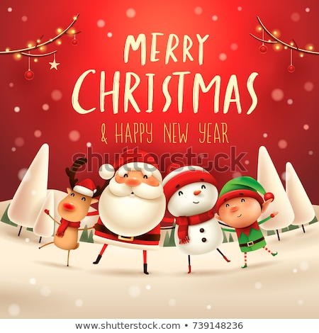 Stock foto: Merry Christmas Cheerful Snowman Greets In Christmas Snow Scene