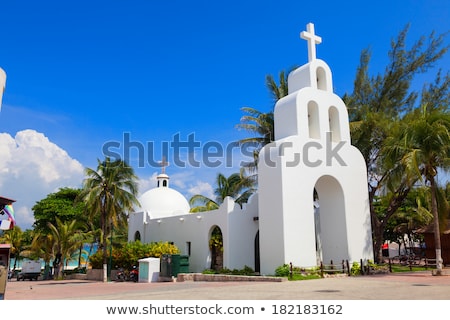 Stok fotoğraf: Playa Del Carmen White Mexican Church Archs Belfry