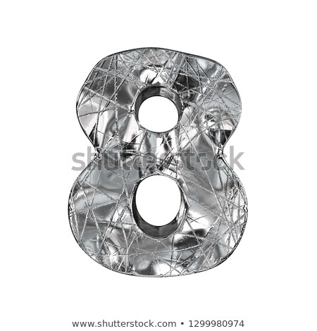 Stockfoto: Grunge Aluminium Foil Font Number 8 Eight 3d