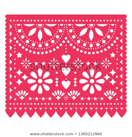 Papel Picado Pink Vector Floral Template Design With Abstract Shapes Retro Mexican Paper Decoration Stock fotó © RedKoala
