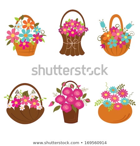 Foto stock: Basket Of Flowers Over White