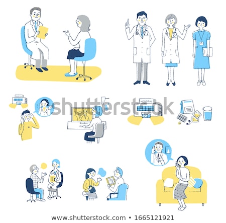 Zdjęcia stock: Smiling Doctor Or Nurse Pointing To Pills Icon