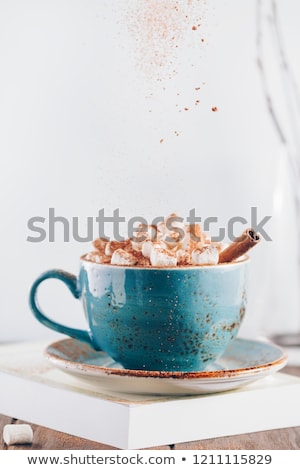 Stok fotoğraf: Hot Chocolate With Marshmallows In A Ceramic Cup Cinnamon Stick