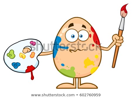 Confused Egg Cartoon Mascot Character Spattered And Holding A Paintbrush And Palette Stock foto © HitToon