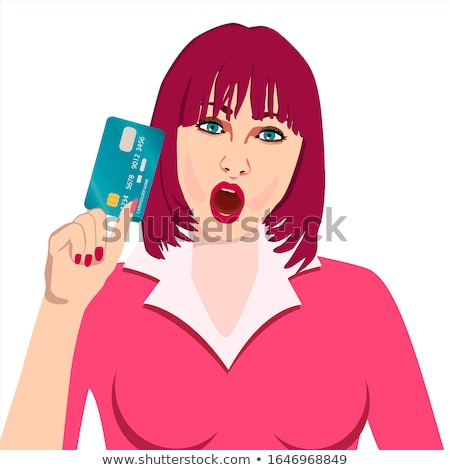 Stock photo: Beautiful Woman In Pop Art Style With Credit Card Showing Hand
