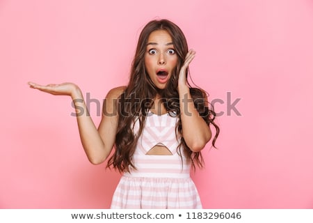 ストックフォト: Image Of Excited Woman 20s With Long Hair Wearing Dress Screamin