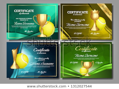 ストックフォト: Tennis Game Certificate Diploma With Golden Cup Set Vector Sport Award Template Achievement Design