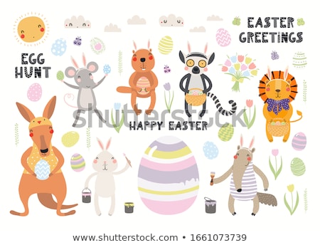 Zdjęcia stock: Vector Illustration Of Happy Easter Holiday With Painted Egg Rabbit Ears And Spring Flower On Color