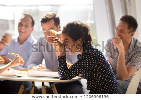 Stok fotoğraf: Happy Friends Or Team Eating At Office Party