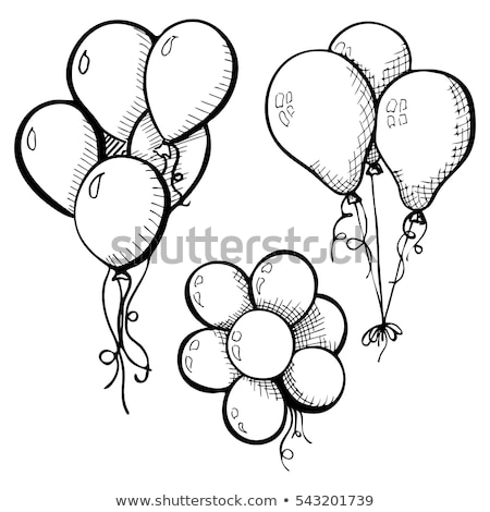 Stok fotoğraf: Group Of Balloons On A String Hand Drawn Isolated On A White Background Vector Illustration