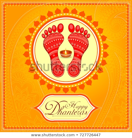 ストックフォト: Happy Dhanteras Background With God Lakshmi Footprints