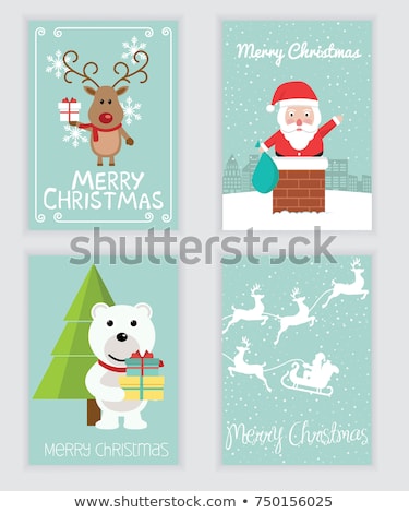 Foto stock: Christmas Card With Tree Branches And Polar Bear