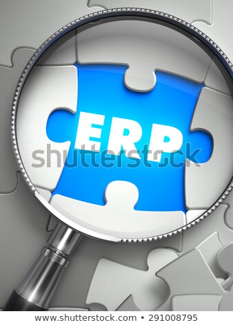 Stock photo: Erp  Puzzle With Missing Piece Through Loupe