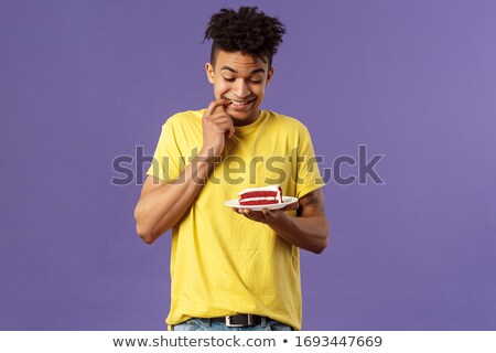 Zdjęcia stock: Man Looking At Cake With Temptation