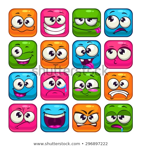 Сток-фото: Crazy Cartoon Square Emoticons With Smiling Expression