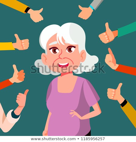 Foto stock: Thumbs Up Old Woman Vector Public Approval A Lot Of Hands Shows Gesture Cool Business Illustrati