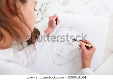 Stok fotoğraf: Artist With Pencil Drawing Picture At Art Studio