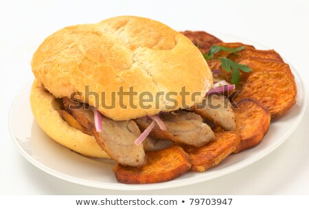 Foto stock: Peruvian Sandwich Called Pan Con Chicharron