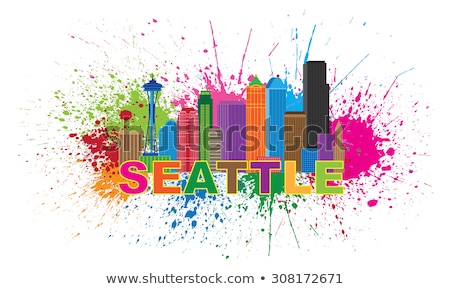 [[stock_photo]]: Seattle City Skyline Text Outline Color Illustration