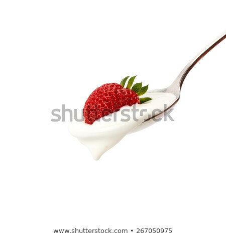 Stock fotó: Delicious Custard With Strawberries And Spoon