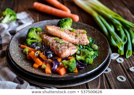 Foto stock: Supper With Vegetables Meat And Fries