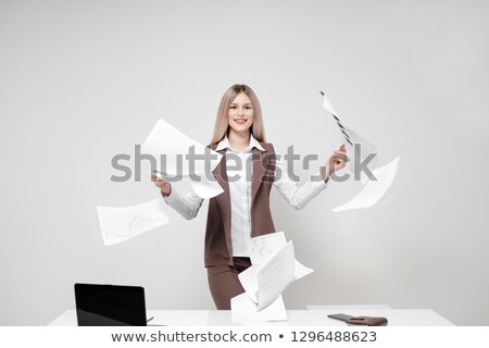 Stockfoto: Woman Falling Scattering Documents