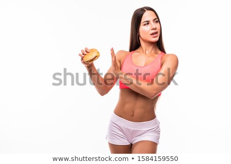 Stock foto: Image Of Serious Overweight Woman In Tracksuit Doing Stop Gestur