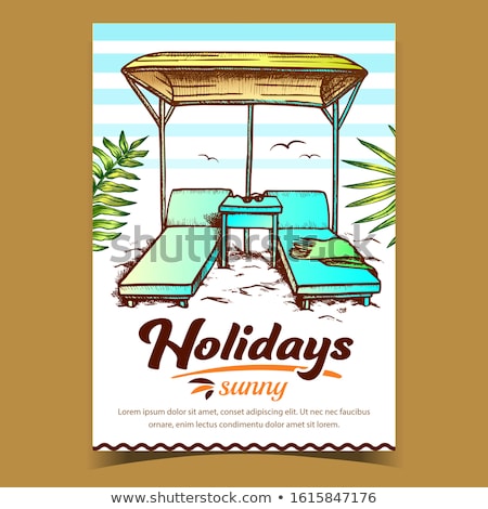 Foto stock: Deck Chairs Under Canopy On Beach Vintage Vector