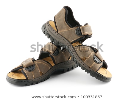 Stok fotoğraf: Brown Mans Shoes Sandals With Velcro Fastener