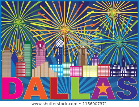 Stockfoto: Dallas City Skyline Color Outline Illustration