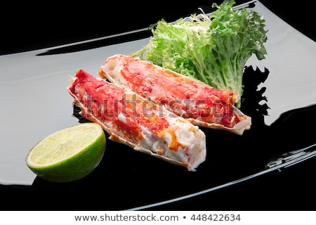 Stok fotoğraf: Red King Crab Meat Served On Black Plate