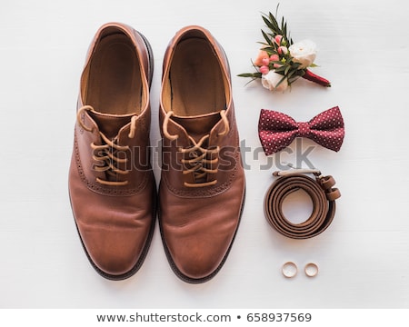 Stok fotoğraf: Pair Of Wedding Rings With Grooms Boutonniere