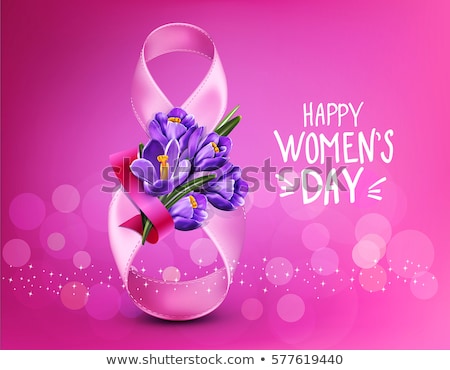 Happy Womens Day Floral Greeting Card Design International Female Holiday Illustration With Blue An ストックフォト © Alkestida