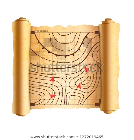 Stockfoto: Battlefield Scheme With Targets On Old Textured Scroll Vintage Map On White