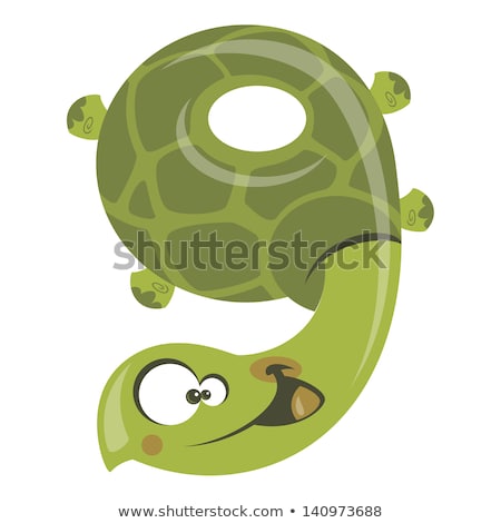 Stockfoto: Number 9 Funny Cartoon Smiling Turtle