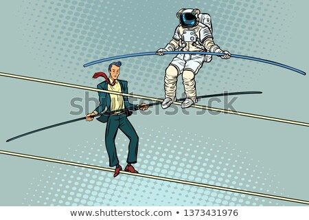 Foto stock: Tightrope Walkers Acrobats Businessman And Astronaut