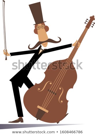 Foto stock: Cartoon Long Mustache Cellist Illustration Isolated