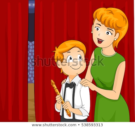 Stockfoto: Kid Boy Mom Flute Back Stage